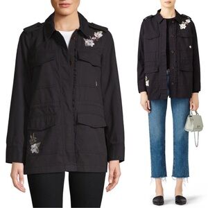 Kate Spade Floral Army Jacket Black Floral Embroidery Size